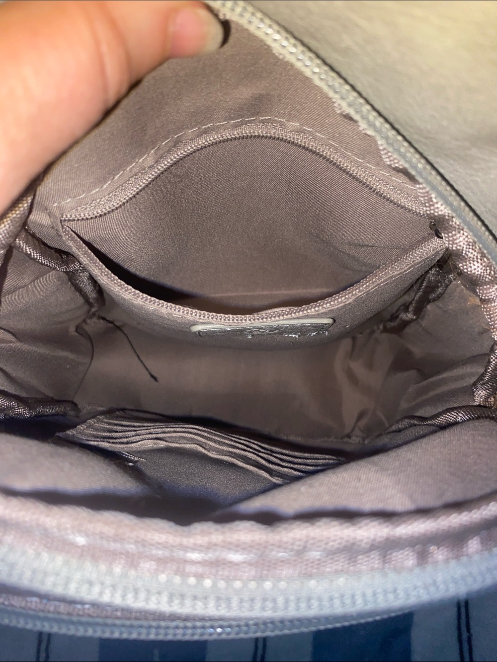 Light Gray Faux-Leather Sling Backpack with Patterned Strap - Picture 10 of 11